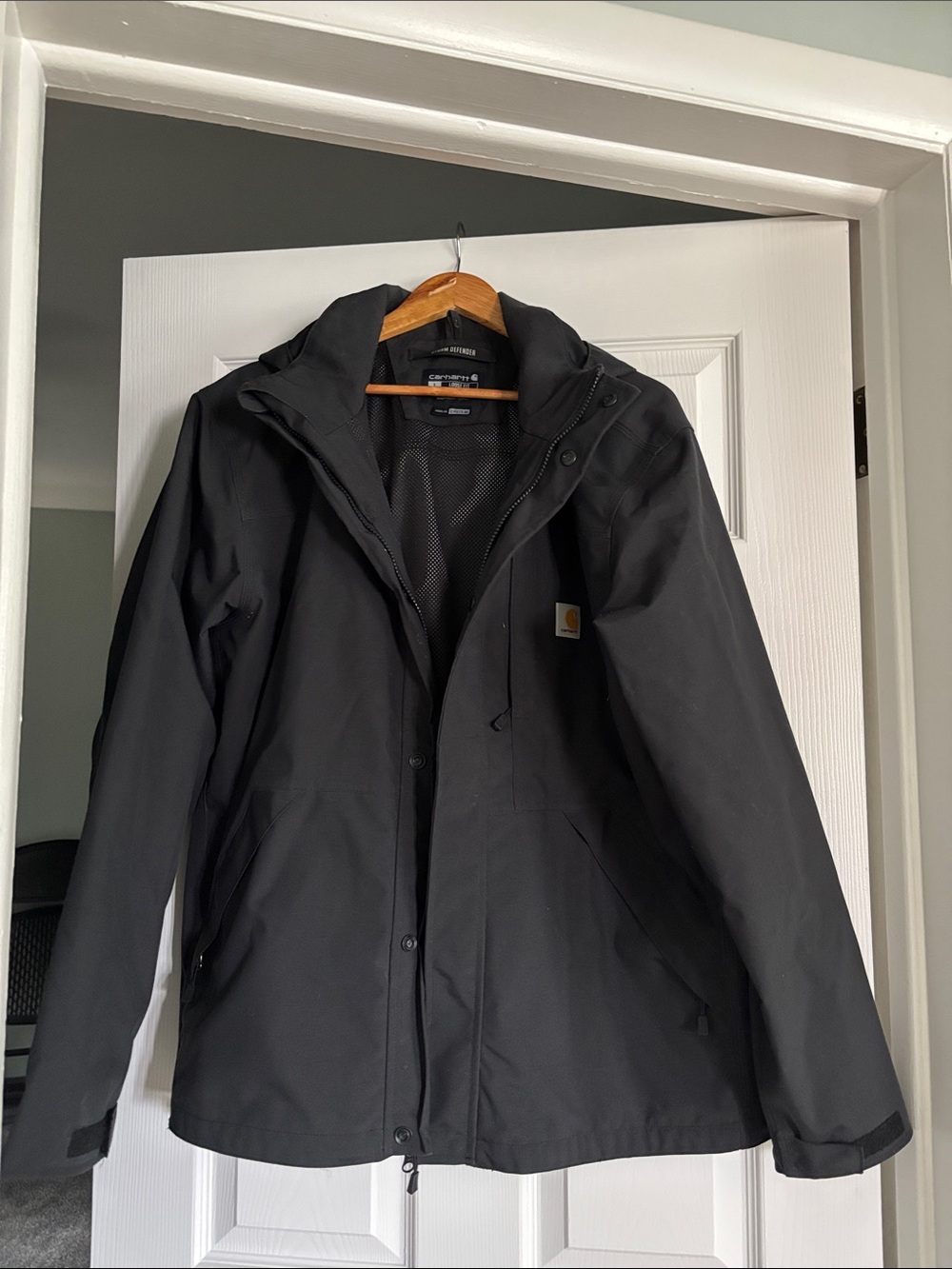 Carhartt Men's Black Hooded Raincoat with Mesh Lining